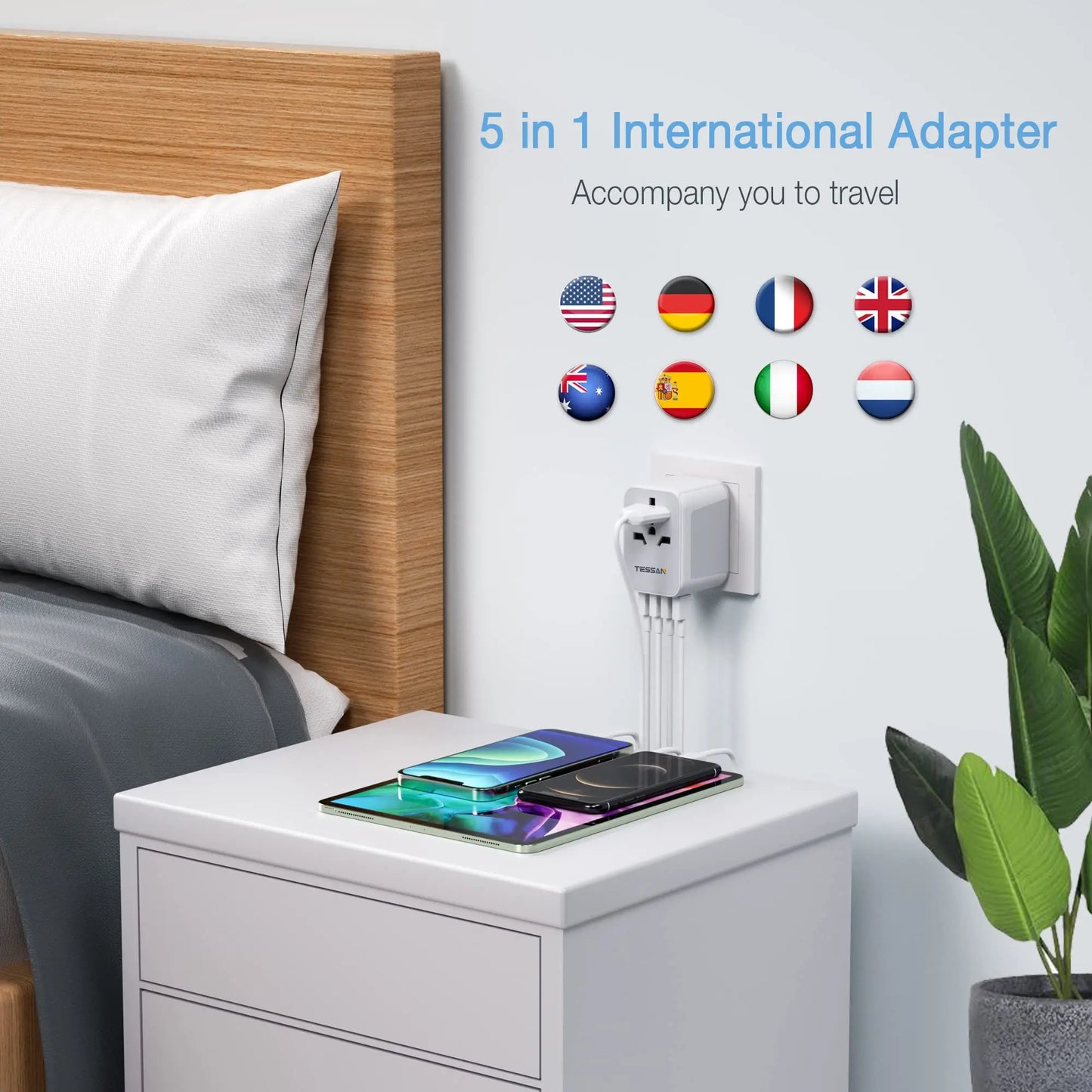 TESSAN Universal Travel Adapter, International Plug Adaptor Outlet Wall Charger Converter with 4 USB Ports to EU, AU, UK, USA