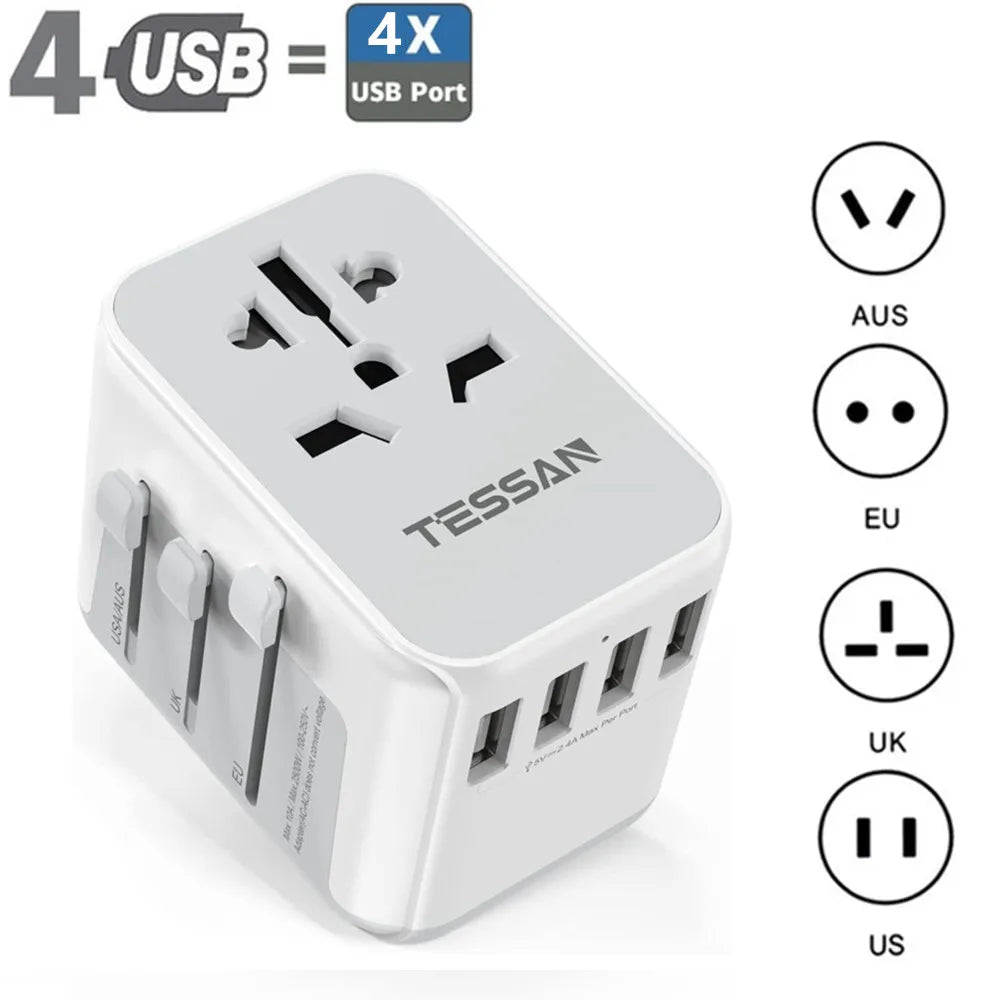 TESSAN Universal Travel Adapter, International Plug Adaptor Outlet Wall Charger Converter with 4 USB Ports to EU, AU, UK, USA