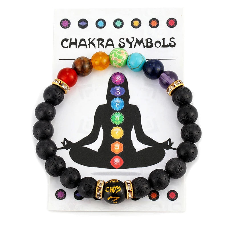 7 Chakra Bracelet with Meaning Card for Men Women Natural Crystal Healing Anxiety Jewellery Mandala Yoga Meditation Bracelet Gift
