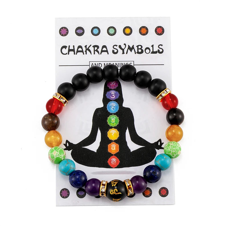 7 Chakra Bracelet with Meaning Card for Men Women Natural Crystal Healing Anxiety Jewellery Mandala Yoga Meditation Bracelet Gift