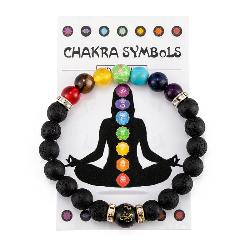7 Chakra Bracelet with Meaning Card for Men Women Natural Crystal Healing Anxiety Jewellery Mandala Yoga Meditation Bracelet Gift