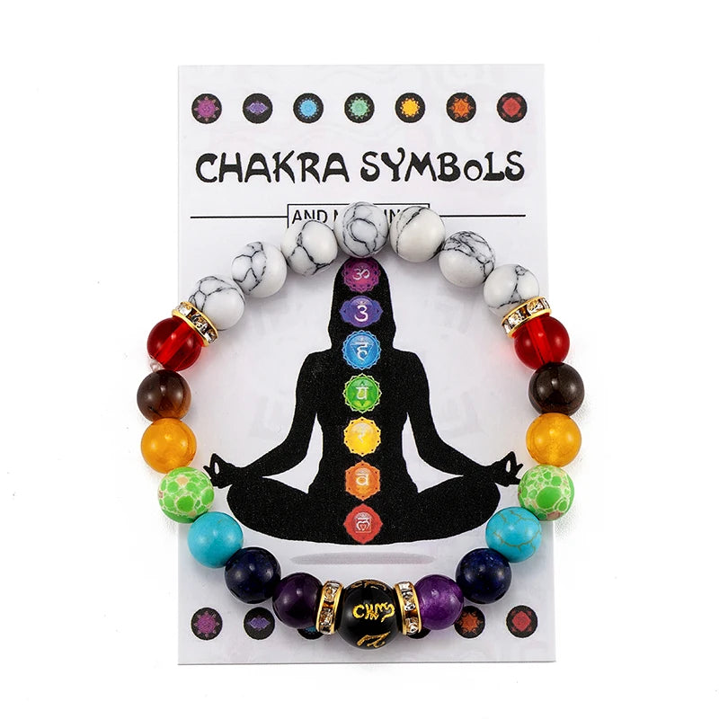 7 Chakra Bracelet with Meaning Card for Men Women Natural Crystal Healing Anxiety Jewellery Mandala Yoga Meditation Bracelet Gift