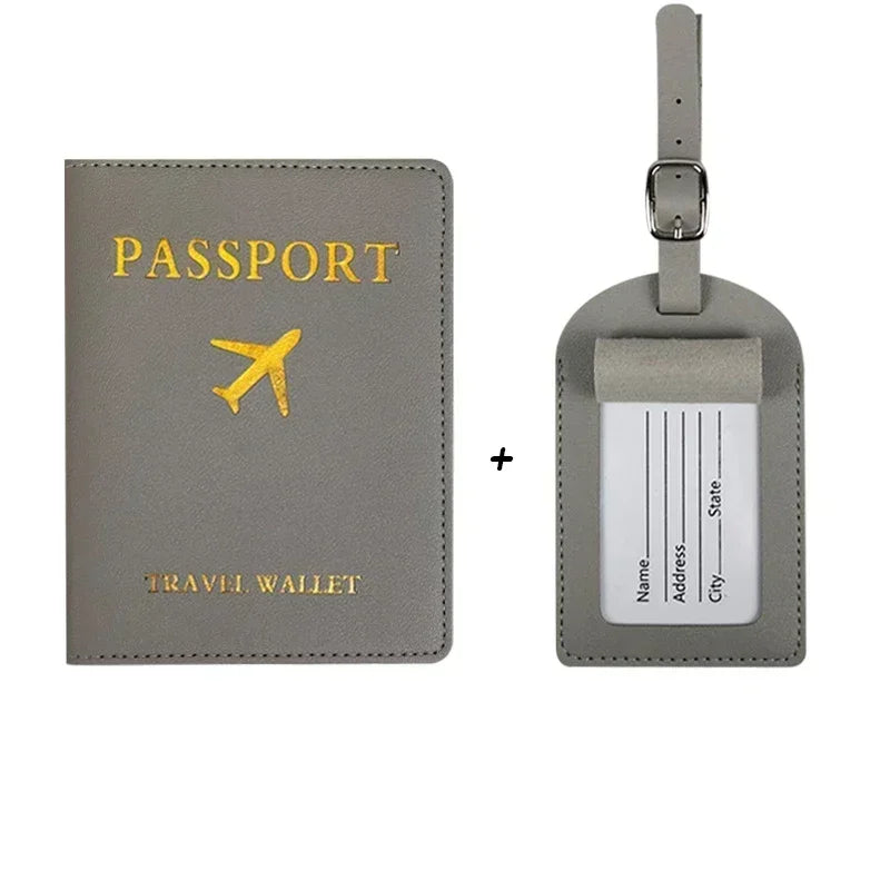 Luggage Tags & Passport Cover Set Leather Travel ID Credit Card Passport Holder Case Wallet Purse Bags Women Luggage Tags Name Card Holder