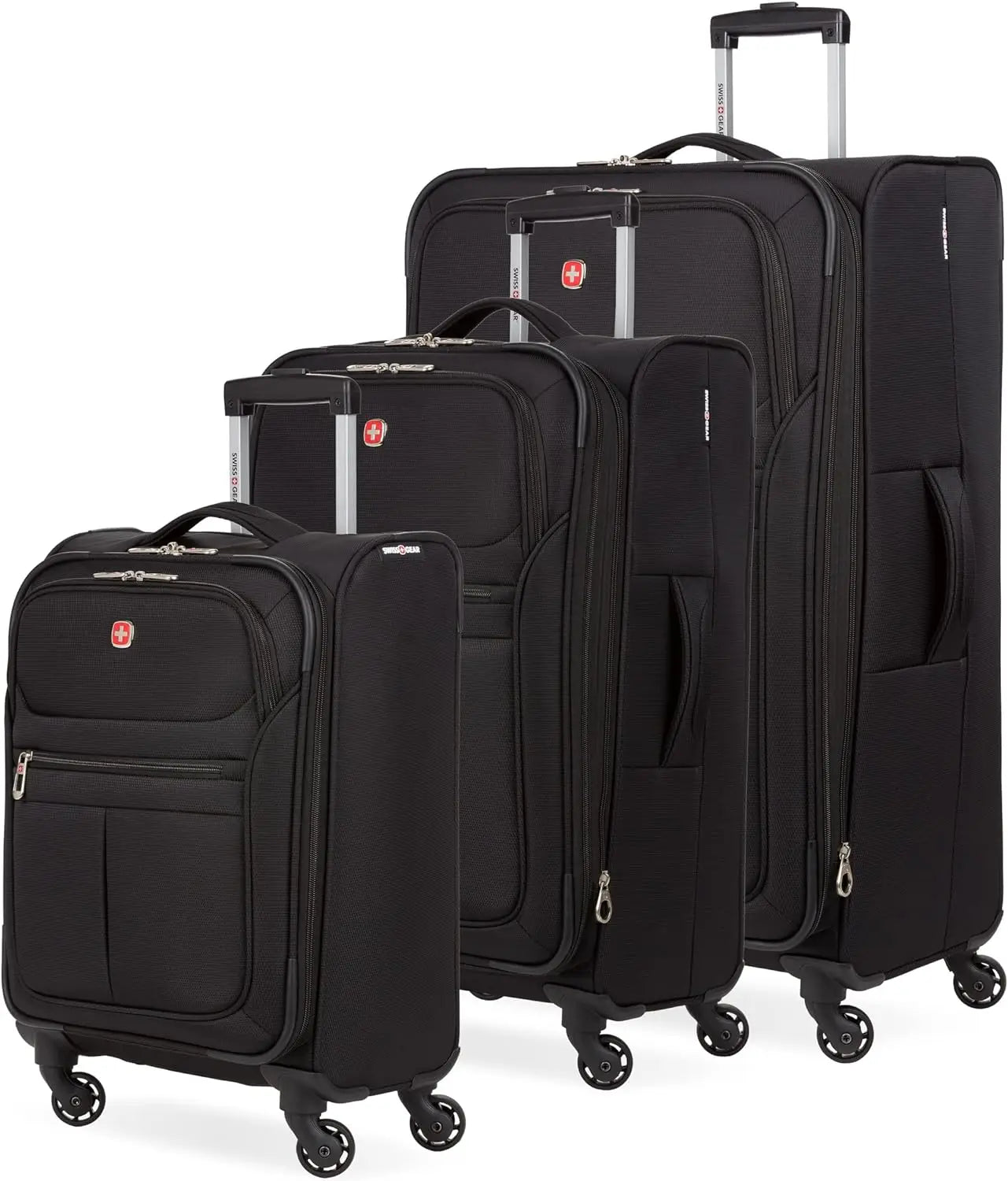 SwissGear 4010 Softside Luggage with Spinner Wheels, Black, 3-Piece Set (18/23/27)